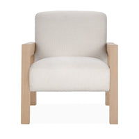 Ivory upholstered accent chair with an open oak frame