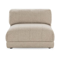 Front view of the Buttermilk armless chair with a broad seat and plain cushioned back