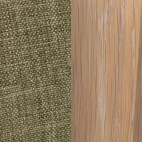 Sage Dust woven upholstery beside the chair's oak base finish