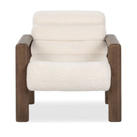 Front view of the Ivory Fleece chair with padded back channels and straight wood arms