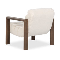 Rear three-quarter view of the Ivory Fleece chair showing its smooth back and wood frame