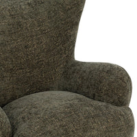 Close-up of the Winter Fir chair's textured seat, inner back and rounded arm