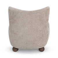 Rear view of the Mushroom Taupe wingback chair with a flared top and wood feet