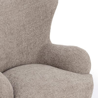 Close-up of the Mushroom Taupe chair's woven upholstery, seat and rounded arm