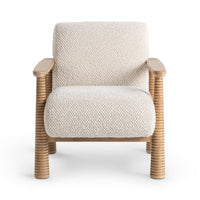 Front view of the Beige Natural chair with textured seat and ribbed wooden legs
