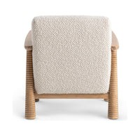 Back view of the Beige Natural chair with a textured upholstered panel and ribbed posts