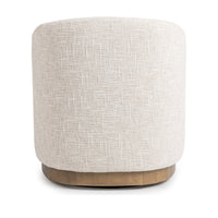 Rear view of the Toasted Linen swivel chair with a rounded upholstered back and wood base