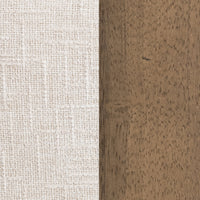 Toasted Linen upholstery and warm wood finish shown side by side