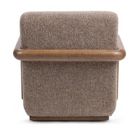 Rear view of the Warm Mocha swivel chair with a rounded wood rail across the back