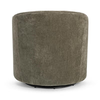 Back view of the Olive Moss chair's rounded shell above a dark swivel base