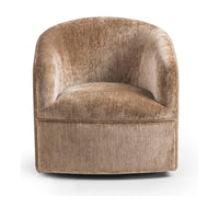 Front view of the Walnut Heather chair with a wrapped back and rounded seat