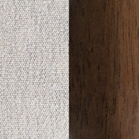 Ivory upholstery and brown wood finish shown side by side