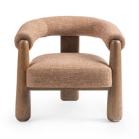 Front view of the Desert Clay chair with an open horseshoe back and thick wood supports
