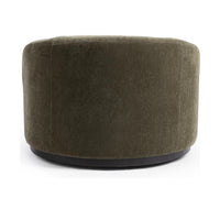 Rear view of the Olive Moss chair with a rounded back above a narrow dark base