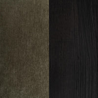 Olive Moss upholstery beside the chair's dark, grained base finish