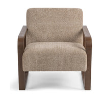 Front view of the Almond Husk chair's upholstered seat and back between ash arms