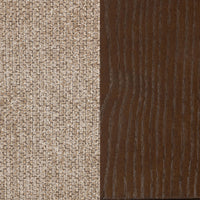 Almond Husk woven upholstery beside dark ash wood grain