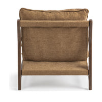 Rear view of the Honey Oat chair showing its fabric back panel and wood posts
