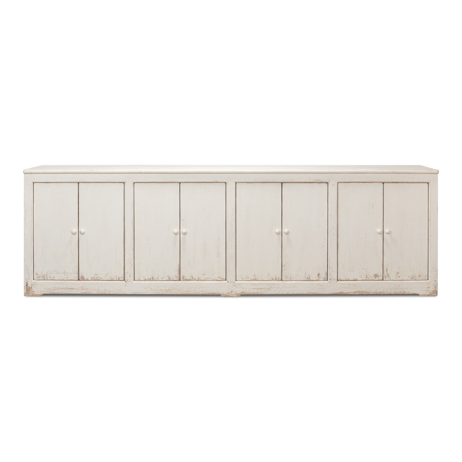 Farmhouse Eight-Door Sideboard, 122" – Whitewashed Reclaimed Pine with Tall Panel Doors - additional view