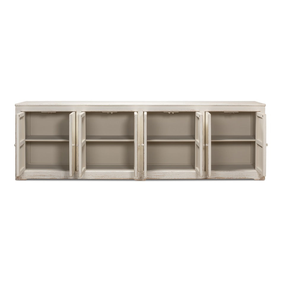 Farmhouse Eight-Door Sideboard, 122" – Whitewashed Reclaimed Pine with Tall Panel Doors - additional view