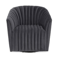 Front view of the gray swivel chair with narrow channels across its back and seat