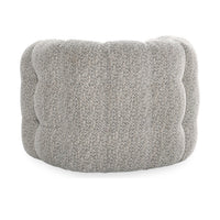 Rear view of the Heathered Gray swivel chair with a curved upholstered back