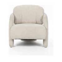 Front view of the Natural accent chair with a broad seat and curved upholstered arms