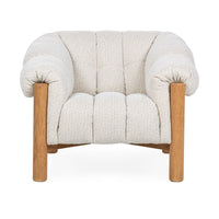 Front view of the Cream chair with channel-tufted cushions and oak legs