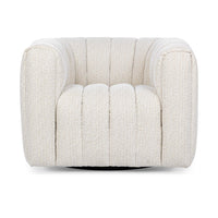 Front view of the cream swivel chair with broad vertical channels across the seat and arms