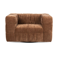 Front view of the Bronze ruched chair with wide arms and gathered upholstery