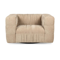 Front view of the French Vanilla ruched chair with wide arms and a deep seat