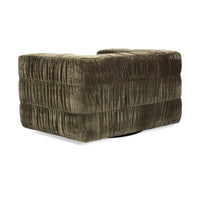 Rear three-quarter view of the Olive Green ruched swivel chair