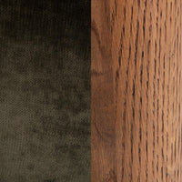 Olive Green upholstery and oak grain detail on the channel-tufted chair