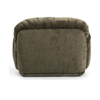 Rear view of the Olive Green chair with a smooth panel and gathered upper edge