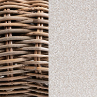 Natural rattan weave and pale cushion upholstery shown side by side