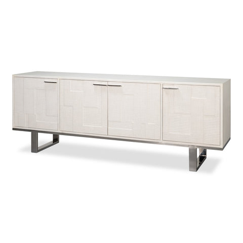 Contemporary Credenza, 94" - Embossed White Leather on Iron Base