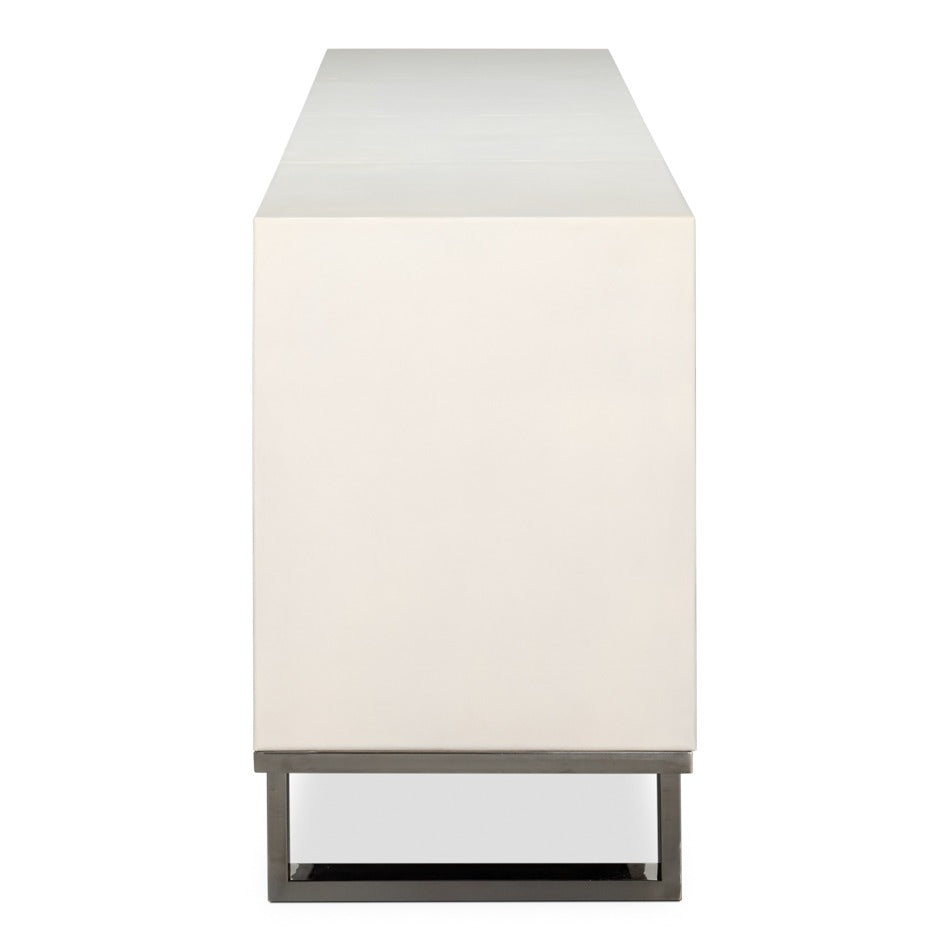 Contemporary Credenza, 94" - Embossed White Leather on Iron Base - additional view