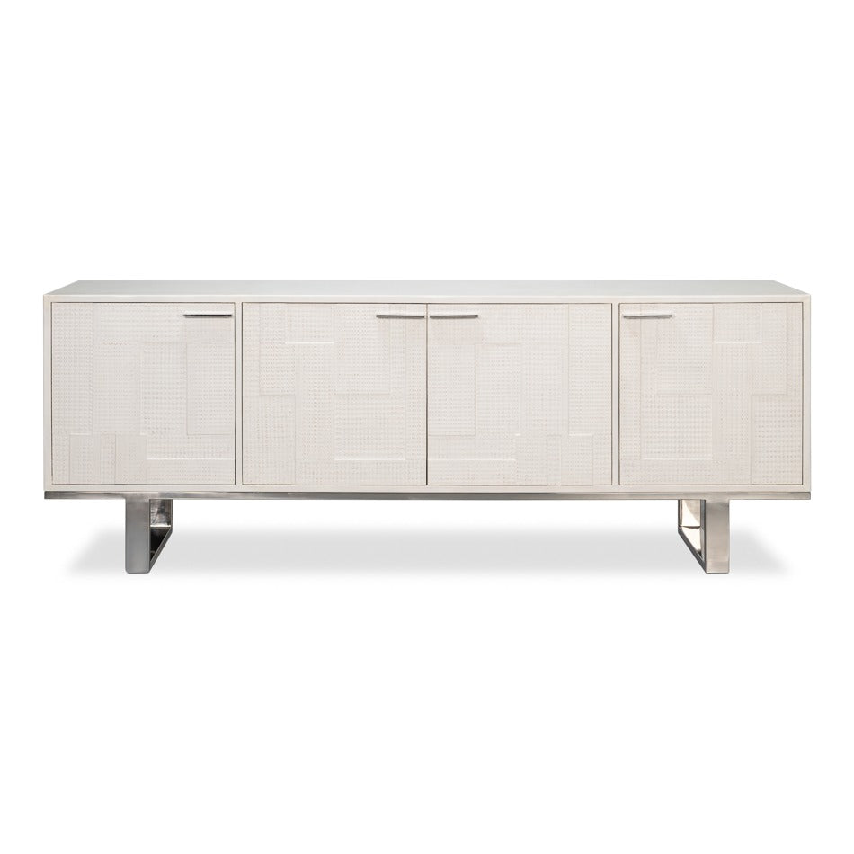 Contemporary Credenza, 94" - Embossed White Leather on Iron Base - additional view