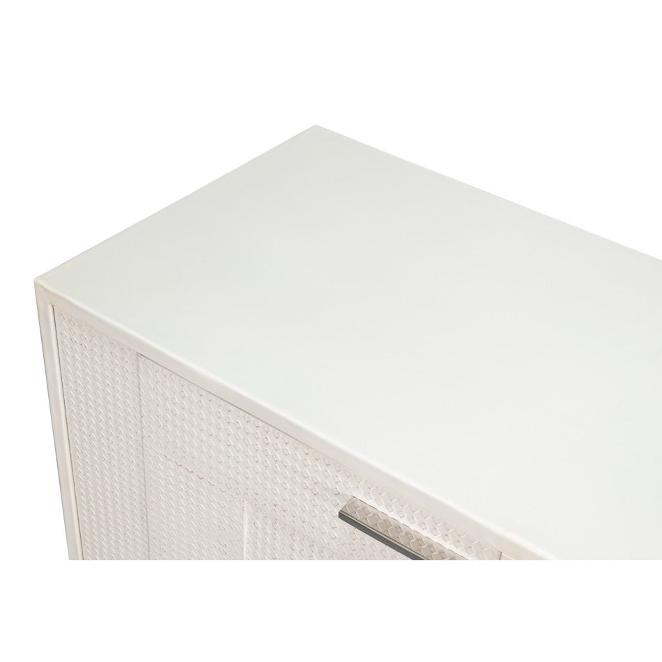 Contemporary Credenza, 94" - Embossed White Leather on Iron Base - additional view