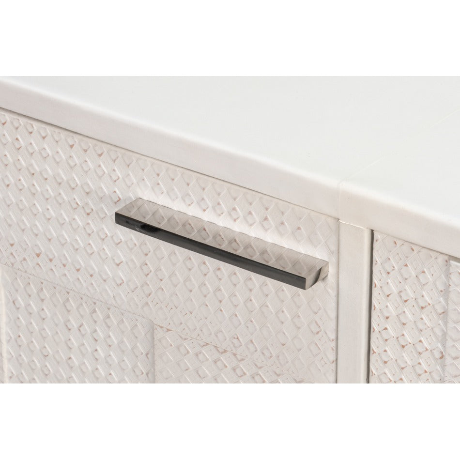 Contemporary Credenza, 94" - Embossed White Leather on Iron Base - additional view