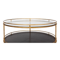 Brass Round Cocktail Table on Wheels – Tiered Glass - additional view