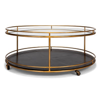 Brass Round Cocktail Table on Wheels – Tiered Glass - additional view
