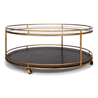 Brass Round Cocktail Table on Wheels – Tiered Glass - additional view