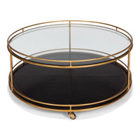 Brass Round Cocktail Table on Wheels – Tiered Glass - additional view