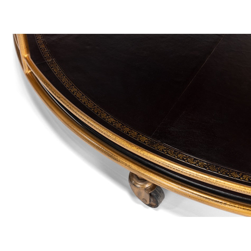 Brass Round Cocktail Table on Wheels – Tiered Glass - additional view