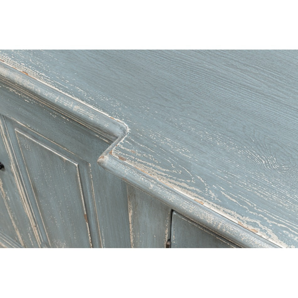 Traditional Six-Door Credenza, 122" – Distressed Blue-Grey Pine with Paneled Doors - additional view