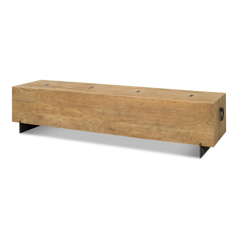 Farmhouse Plank Bench, Wheat Acacia & Gunmetal Iron, 80 Inch