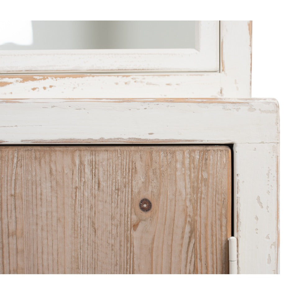 Farmhouse Pine Bookcase with Glass Doors and Weathered Wood Cabinet Base - additional view