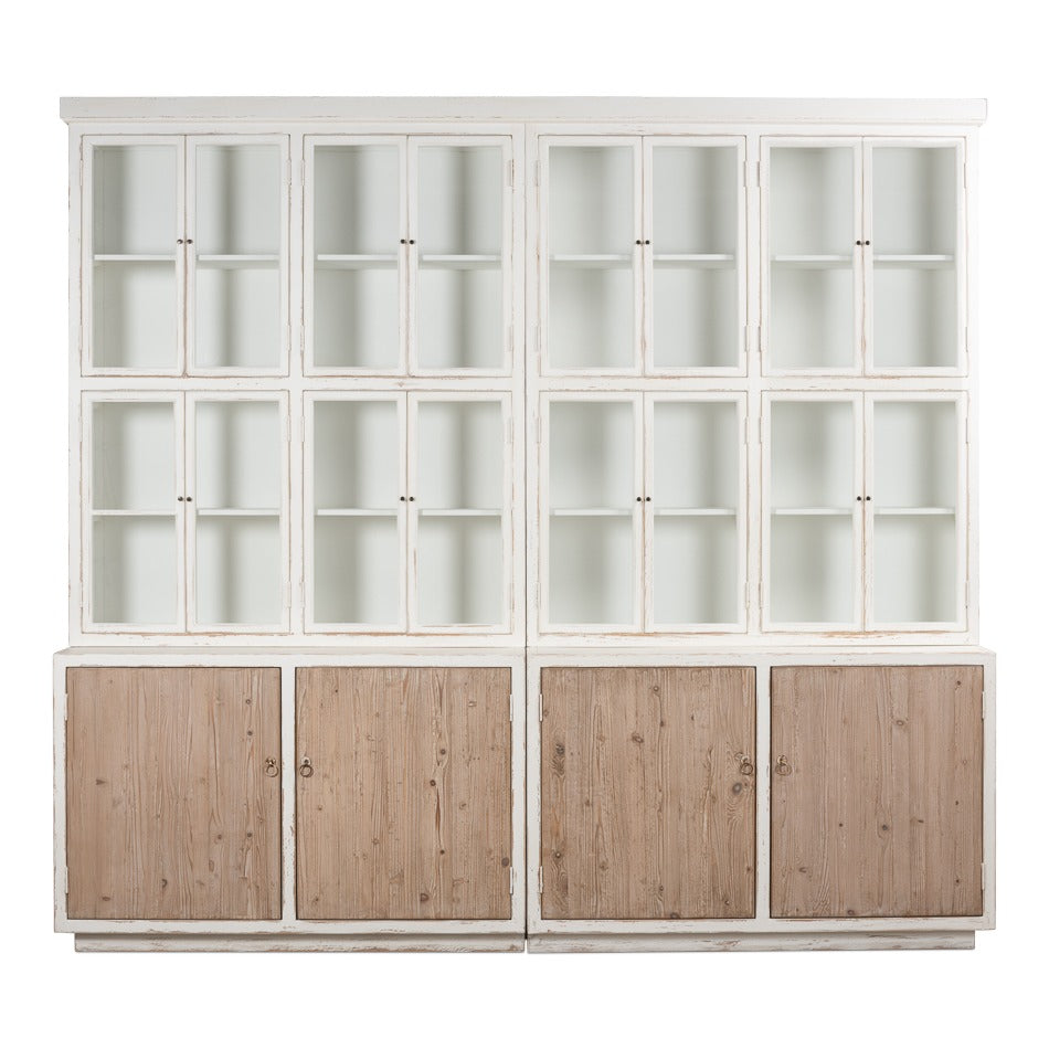 Farmhouse Pine Bookcase with Glass Doors and Weathered Wood Cabinet Base - additional view
