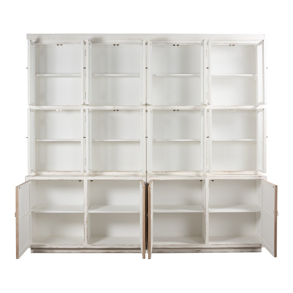 Farmhouse Pine Bookcase with Glass Doors and Weathered Wood Cabinet Base - additional view